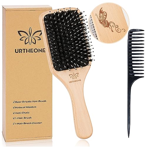 Hair Brush Boar Bristle Hairbrush for Thick Curly Thin Long Short Wet or Dry Hair Adds Shine and Makes Hair Smooth, Best Paddle Hair Brushes and