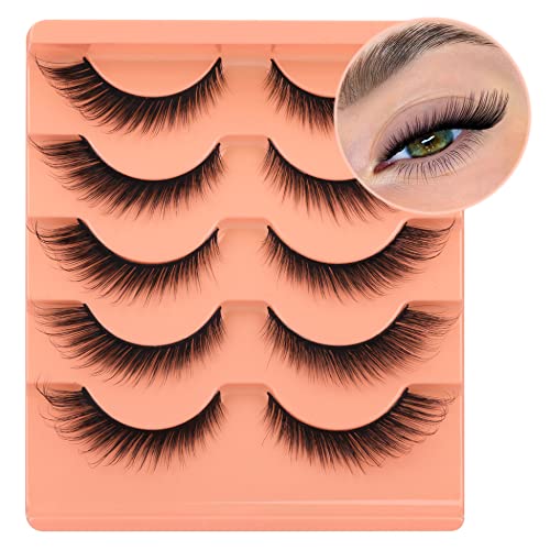 Newcally Eyelashes Mink Fluffy Unique Fox 6D False Eyelashes Natural Look Volume L Curl Strip Lashes Like Eyelash Extension Wispy Fake Eye Lashes