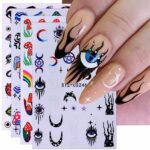 JMEOWIO 10 Sheets Moon Star Evil Eyes Nail Art Stickers Decals Self-Adhesive Colorful Nail Supplies Nail Art Design Decoration Accessories