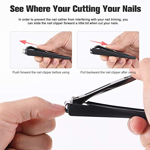FERYES Nail Clippers with Catcher 2 PCS Set, No Splash Fingernail Clipper and Toenail Clipper, Stainless Steel Heavy Duty Nail Cutters For Men &