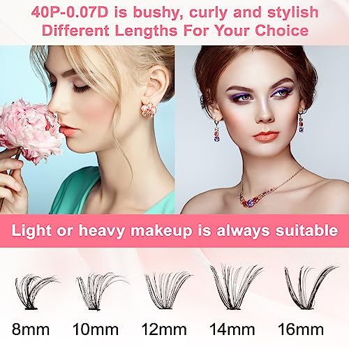 Heyu-Lotus 240 PCS Individual Lashes, 40D Cluster Lashes, D Curl Cluster Eyelash Extensions, 8-16mm Mixed Length Cluster Lashes Natural False Eye
