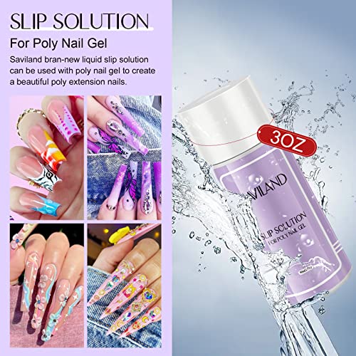 Saviland Slip Solution Nail Kit - 90ml Poly Nail Gel Nail Extension Clear Slip Solution Anti-stick Tools with Nail Art Brush Kit for Poly Extensi