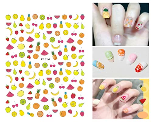 Cute Nail Stickers for Kids Little Girls 12 Sheets Self-Adhesive Nail Decals Christmas Flowers Leaves Animals Plants Fruits Nail Art Decoration f
