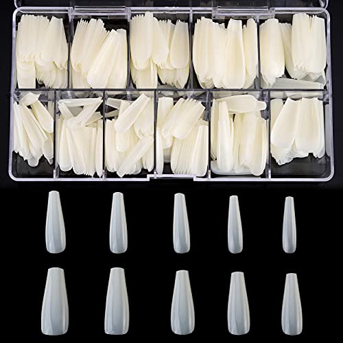 Almond Shaped Nail Tips 500Pcs Clear Acrylic Medium Nails Full Cover with Case for DIY Nail Art, 10 Sizes
