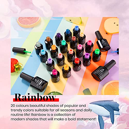 Beetles Gel Nail Polish Kit 20 Colors with 3Pcs Base Gel Glossy & Matte Top Coat Romance Rebellion, 2023 Summer Trendy Pink Red Blue Purple Glitt