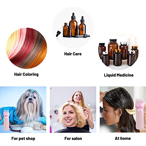 Shakeel 2 Pcs Hair Oil Applicator Bottle Hair Dye Brush Bottle for Hair 120ML Squeeze Comb Applicator Bottle with Graduated Scale (Pink)