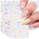 3D Embossed Spring Flowers Nail Art Stickers Decals 5 Sheets 5D Self-Adhesive Colorful Blossom Floral Nail Supplies Nail Art Design Decoration Ac