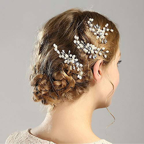 Bridal Hair Pins - 3pcs Fashion Retro Elegant Ladies Pearl Rhinestone Hair Accessories for Wedding Bridal Jewelry Bridal Hair Accessories Headpie