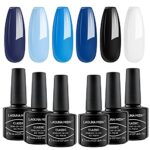 Lagunamoon Gel Nail Polishes, 6 Colors Blue Black White Gel Nail Polish Set Soak Off Long Lasting UV LED Light DIY Manicure Gel Polish Kit Salon