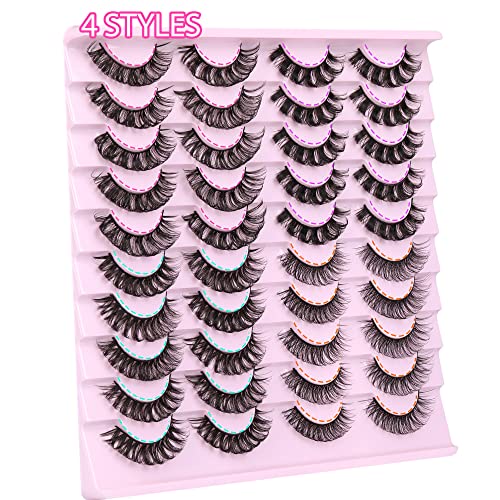 Russian Strip Lashes D Curl Fluffy False Eyelashes Natural Cat Eye Lashes Pack 8D Volume Lashes that Look Like Extensions 20 Pairs by wtvane
