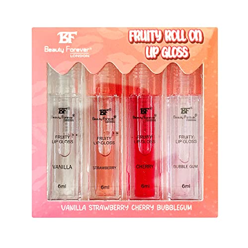 Beauty Forever Fruity Roll on Lip Gloss, Flavoured Lip Gel, Moisturising, Enriched Glossy Finish, Contain Minerals, Hydrating, Suitable for Pout