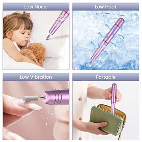 Electric Nail Files, Professional Nail Drill Machine, 20000RPM Adjustable Speed Manicure Pedicure Set with 11 Drill Bits, Low Vibration Low Noise