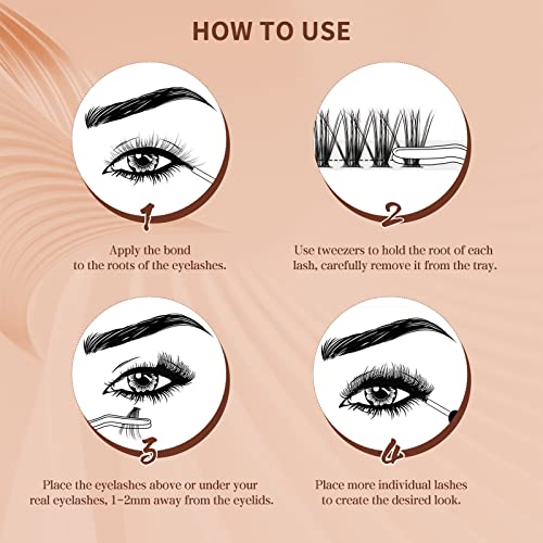 Individual Lashes 240 Cluster-Lashes QUEWEL DIY Lash-Extensions Kit, Clusters Eyelash Applicator, Cluster Lashes Bond and Seal Super Hold, Cluste