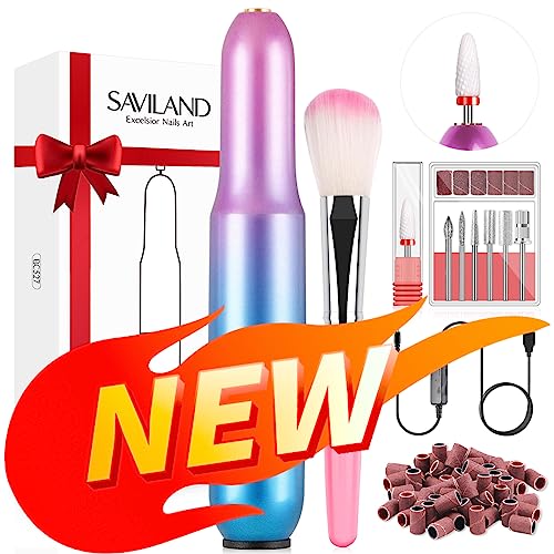 Saviland Electric Nail Drill - Electric Nail Files【Adjustable Speed】Nail Drill【Low Noise&Heat】Portable Nail Files , 20000 RPM with 7PCS Nail Dril