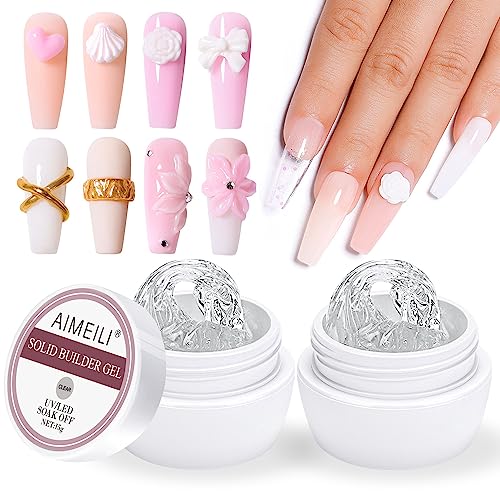 AIMEILI Solid Builder Gel for Nails, Clear Nude Hard Gel Nail Extension Gel Solid Sculpture Gel UV LED for Nails, Nail Carving Gel, Rhinestones G