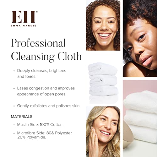Emma Hardie Dual Action Microfibre & Muslin Cleansing Cloths (3 pack) - Deeply Cleanses, Brightens & Tones. Eases Congestion. Gently Exfoliates &