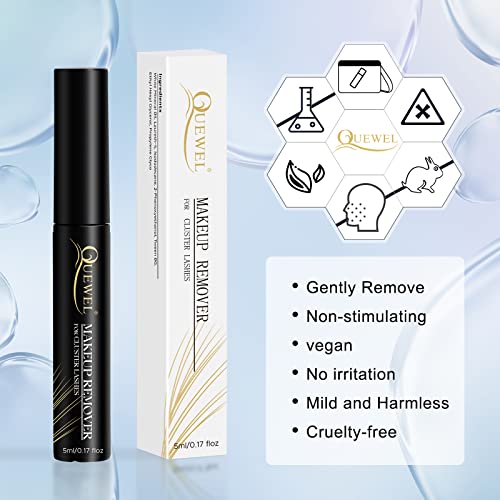 Cluster Lash Extension Remover, QUEWEL Cluster Eyelash Extension Glue Removal for Sensitive Skin, Gently Removing Lash Clusters Glue Clear 5ml Fo
