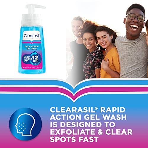 Clearasil Ultra Rapid Action Gel Wash, Unclog Pores For A Visibly Clearer Skin, Remove Dirt & Spots, Pack Of 3 x 150ml