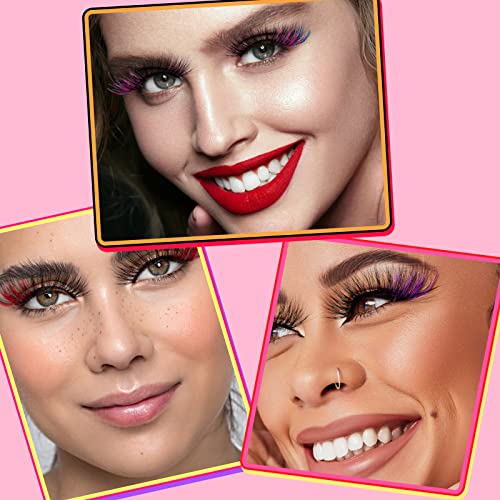 cobee Colored False Eyelashes, 7 Pairs Rainbow Fluffy Eye Lashes Wispy Mink Lashes Fake Eyelashes Natural Look Cat Eye Lashes for Cosplay Party F