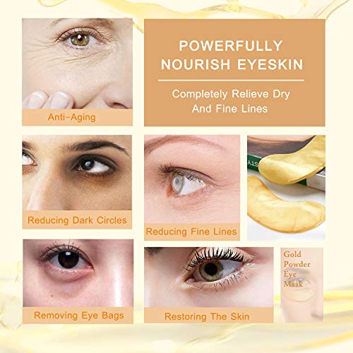 Premium Crystal 24K Gold Powder Gel Collagen Eye Mask 25 Pairs, Eye Treatment Masks for Women and Men, Moisturiser, Anti Aging, Anti Wrinkle, Rem