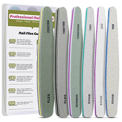 Professional Nail File Set Double Sided Grit 100/150/180/220/240/280/1000/4000 Buffer Emery Board Manicure Tools for Nail Grooming and Styling, A