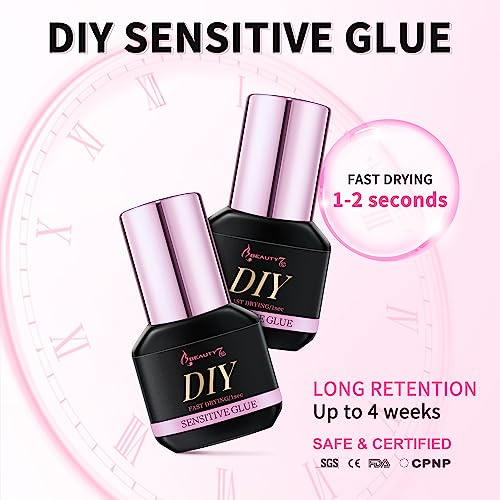 Sensitive Glue for DIY Lash Extension Self Application Hypoallergenic Cluster Lash Adhesive Black, 1s Fast Dry and Extra Strong Eyelash Adhesive,