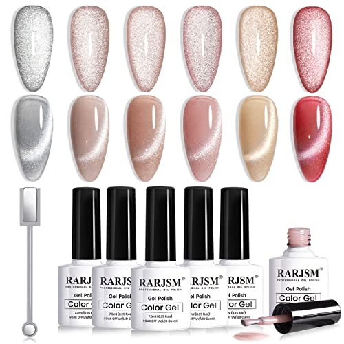 RARJSM Nude Gel Polish Set Pale Pink Milky Jelly Peach Pink Apricot Beige Champagne Brown Shimmer Holographic Glitter Iridescent Gel Nail Polish