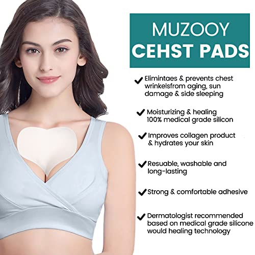 Muzooy 4 Pack Chest Wrinkle Pads, Anti Wrinkle Silicone Chest Patches, Resuable and 100% Medical Grade Décolleté Anti Wrinkle Patches, Overnight