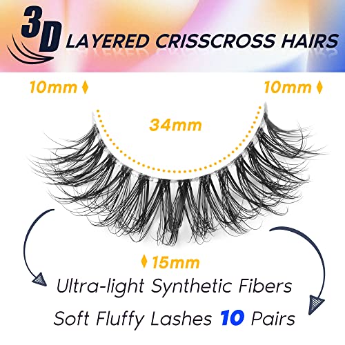 Lashes Natural Look Wispy False Eyelashes 15mm Short Clear Band Fake Eye Lashes Lightweight Volume Strip Lashes Multipack