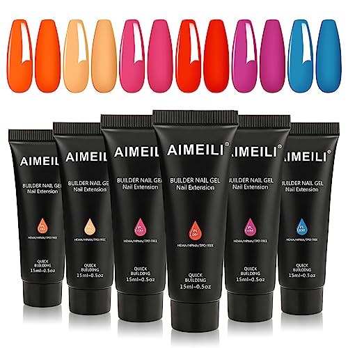 AIMEILI Poly Nail Gel Set, 6 Colors 15ml Nude Pink Brown Daily Collection Nail Extension Gel Set Builder Nail Gel French Manicure DIY Design Nail