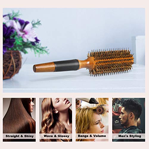 BESTOOL Round Brush for Blow Drying, Boar Bristle Round Hair Brush with Wooden Barrel, Large Round Styling Brush for Women & Men, Straightening,