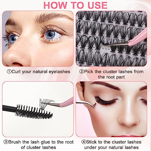 Heyu-Lotus 240 PCS Individual Lashes, 40D Cluster Lashes, D Curl Cluster Eyelash Extensions, 8-16mm Mixed Length Cluster Lashes Natural False Eye