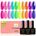 YSURE 10PCS Neon Rainbow Gel Nail Polish Kit- 10 Colors Dark Blue Purple Green Orange Series Collection Soak Off UV Gel Nail Varnish Manicure Set