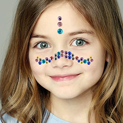 Bilizar 6 Sheets Bindi Dots Face Jewels Face Jewelry For Women Face Gems Stick On Eye Forehead Crystals Sticker Tears Rainbow Pearl Rhinestones F