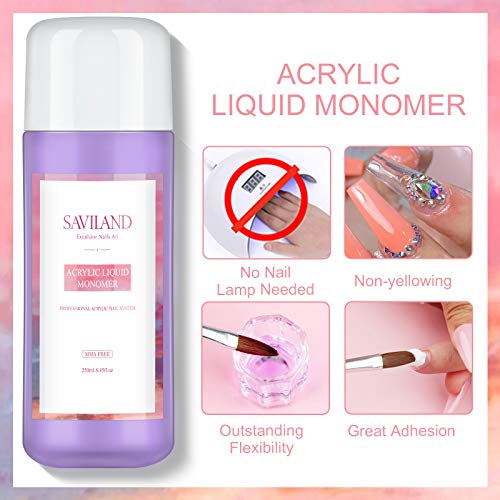 Saviland 250ML Acrylic Liquid High Capacity - Monomer for Acrylic Nails - 8.45OZ Acrylic Monomer Liquid Professional MMA-Free, Non-Yellowing, Acr