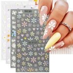JMEOWIO 3D Embossed Spring Flower Nail Art Stickers Decals Self-Adhesive 5D Floral Colorful Summer Nail Supplies Nail Art Design Decoration Acces