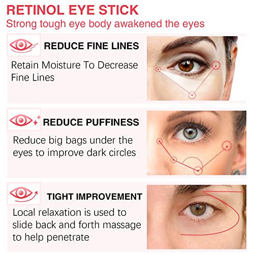 Retinol Eye Stick,Retinol Eye Cream for Dark Circles,Reducing Fine Lines,Eye Balm Stick,Under Eye Cream Anti Aging, Eye Brightener Stick, Smoothe