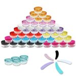 Pots with Lids 50 Pcs 5ml/5g Sample Pots,Clear Plastic Small Containers Pots,Lids in 10 Colours and 5 Spatulas,Little Pots for Cosmetics,Balms,Cr