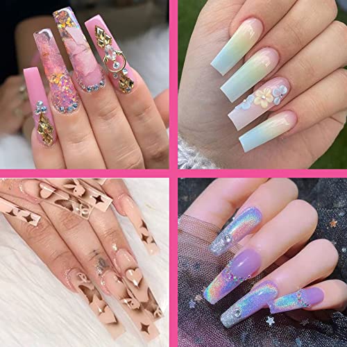 500 Pcs No C Curve Nail Tips XL Long Clear Nail Tips for Acrylic Nails Professional Set,10 Sizes Square Straight Tapered Half Cover Fake Nails Ti