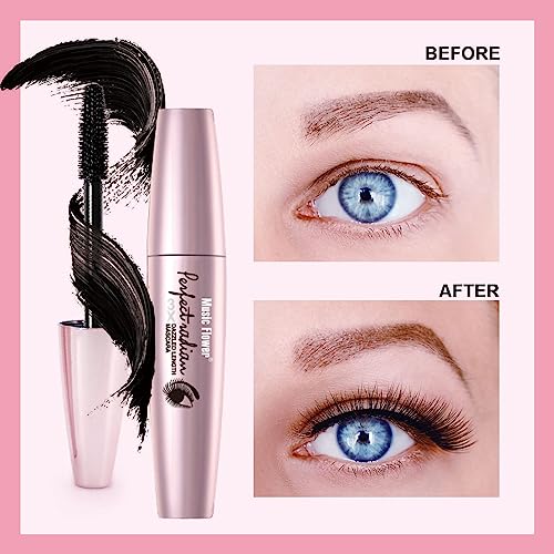 Music Flower Mascara Black Volume and Length, Waterproof Telescopic Mascara with Silicone Brush Head, Smudge Proof, Clump Free, Long Lasting Volu