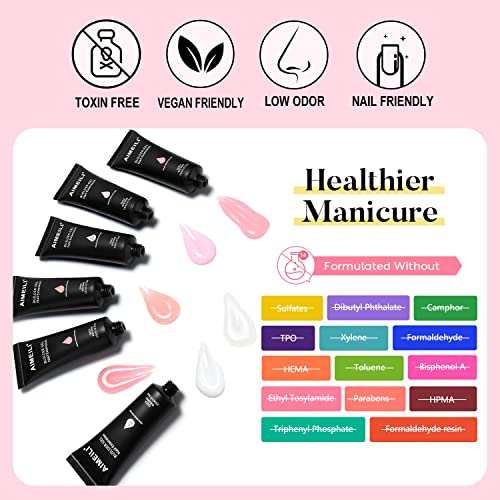 AIMEILI Poly Nail Gel Set, 6 Colors 15ml Nude Pink Brown Daily Collection Nail Extension Gel Set Builder Nail Gel French Manicure DIY Design Nail