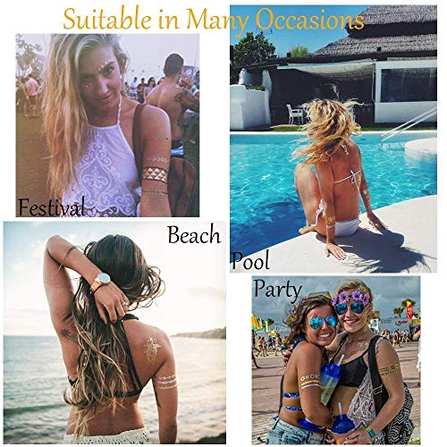 Gold Tattoos for Women (12 Sheets Waterproof Festival Tattoos), Gold Temporary Tattoos Festival, Fake Tattoos for Girls Woman by AniSqui