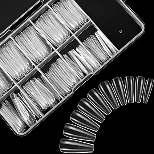Ballerina Nails Long False Nails Coffin Fake Nails Full Cover Length 100 Pieces Artificial Fingernails Tip with Case for Nail Salons and DIY Nail
