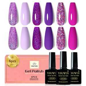 Yueshop 6 Colors Gel Nail Polish Set - Grape Purple Glitter Gel Nail Polish Purple Sparkle Gel Polish Soak Off UV LED Gel Nail Lamp Nail Art Varn
