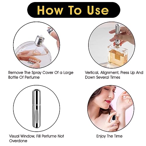 Rosiya Perfume Atomiser pack of 5pcs Perfume Travel Bottle, 5ML Refillable Perfume Spray Bottle Easy to Refill Empty Atomiser Bottle for Purse, H