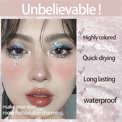 Glitter Eyeshadow - Shimmer White Cream Eyeshadow Stick - Diamond Liquid Blendable Sparkly Eye Make-up - Long Lasting Waterproof Highly Pigmented