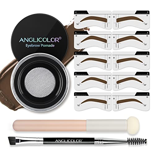 Junhe 3 Colors Eyebrow pomade and Stencil kit Eyebrow gel and stencil kit, Brow Pomade, Double ended Eyebrow Brush and Sponge Applicator(05 DARK