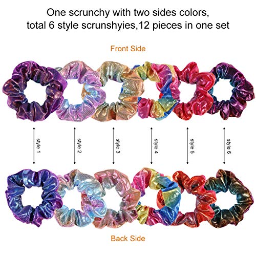 Shiny Metallic Scrunchies for Girls, 12 Pieces Hair scrunchies for Women Elastics Ponytail Holder Hair bands Teenage Girls Hair Accessories Gift