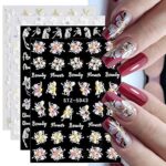 3D Embossed Spring Flowers Nail Art Stickers Decals 4 Sheets 5D Self-Adhesive Pink Cherry Blossoms Floral Nail Supplies Nail Art Design Decoratio