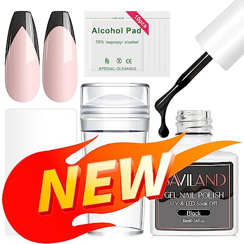Saviland French Nail Stamp Kit – Clear Nail Stamper with White Gel Nail Polish & Nail Scraper French Nail Tip Tools Silicone Jelly French Tip Sta